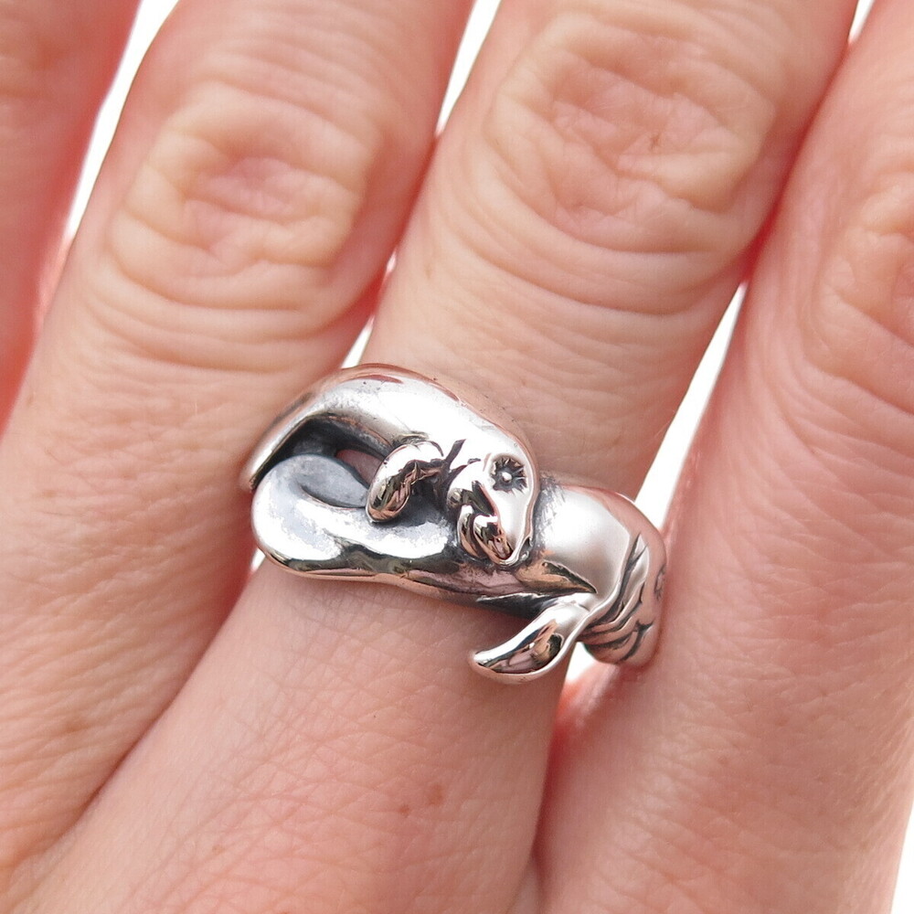Kabana 925 Sterling Silver Vintage Sea Lion Couple Oxidized Ring Size 7